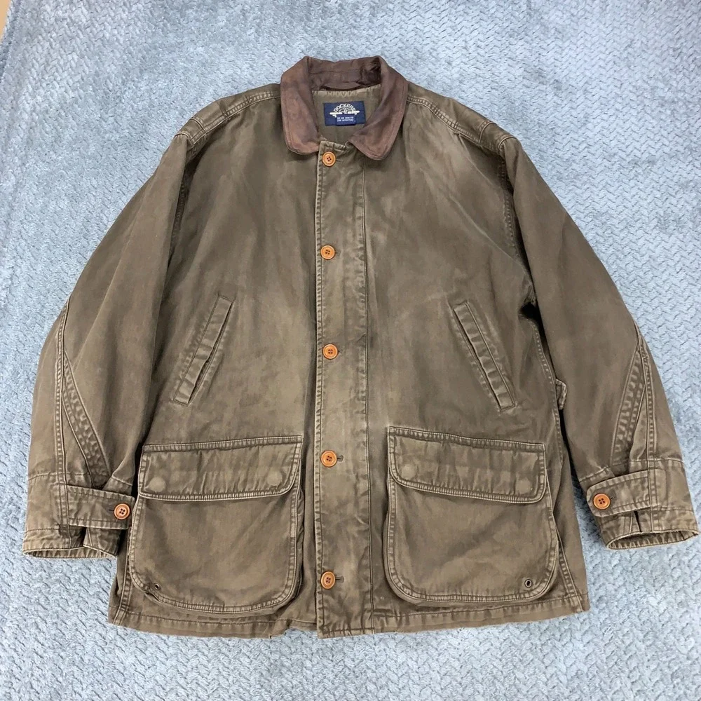 Dockers Field Jacket Mens Large Brown Plaid Lined Canvas Barn Coat DM8857P
